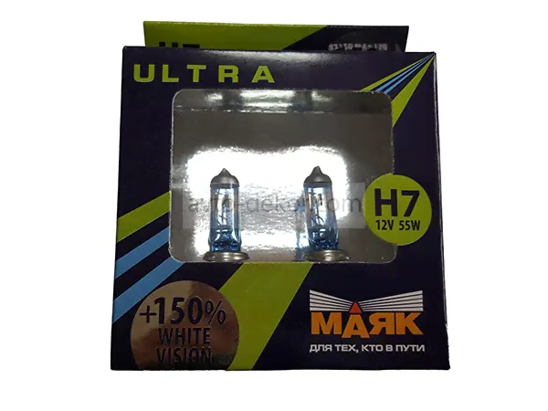 Автолампа МАЯК H7 55W White Vision +150% (2шт) 2994-0