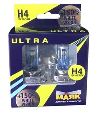 Лампа Маяк H4 12-60/55 P43t White Vision+150% (к-т 2 шт) УЛЬТРА new 82420WV+150