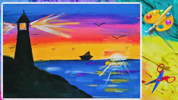 Как нарисовать маяк для начинающих.  A lighthouse.  Easy painting