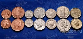 Остров Мэн набор монет 1, 2, 5, 10, 20, 50 пенсов, 1 фунт 2009г UNC (7шт) Башня Маяк Часы Мемориал