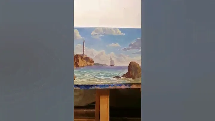 Маяк у берега моря / картина маслом / корабль в море / художник Симоненко Любовь