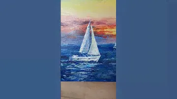 Картина парусники на закате. Обзор. Boat painting. Seascape painting.