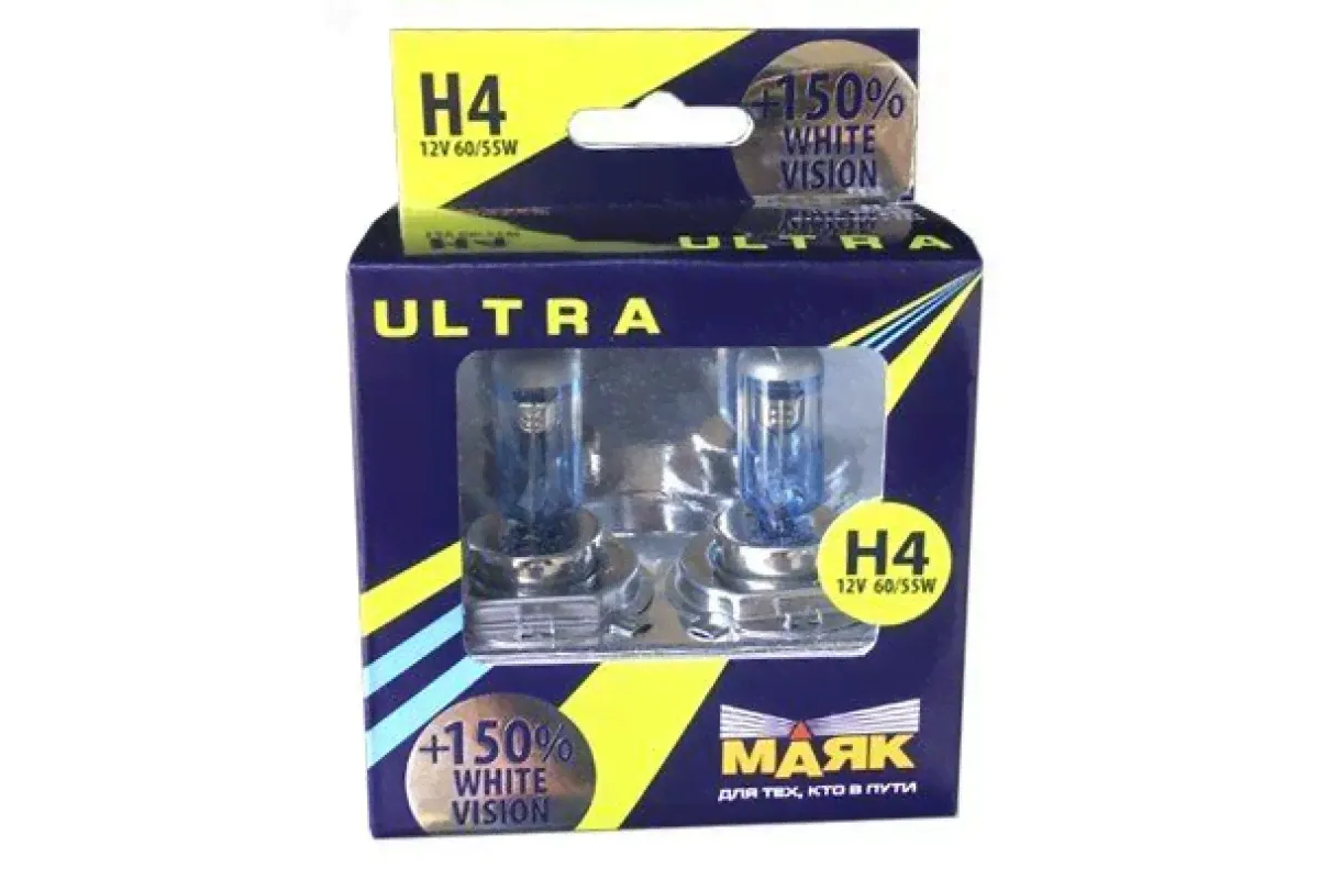 H4 МАЯК Ultra 12 V 60/55 +150% White Vision 82420WV + 150-0
