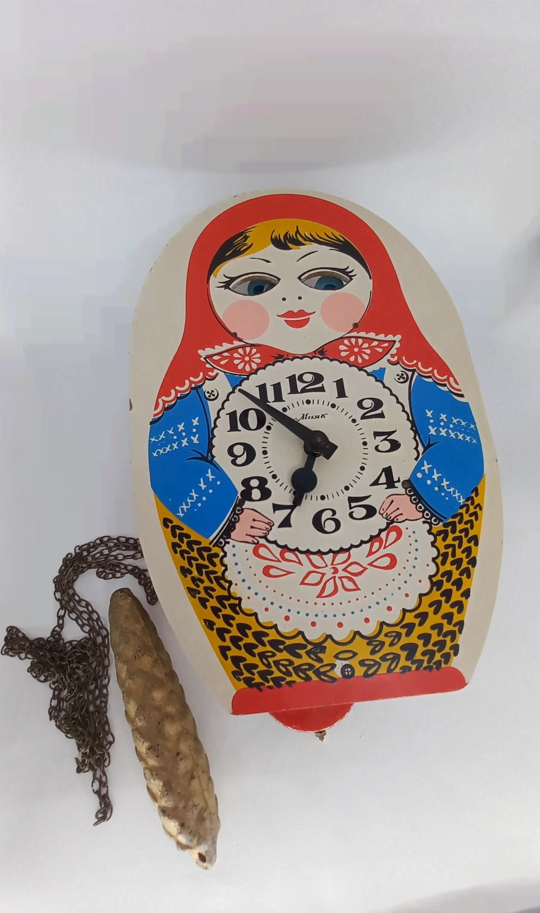 Винтажные советские настенные часы Маяк Матрёшка ходики, СССР
