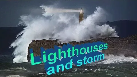 Маяки во время шторма Удар волны Сила морской стихии Lighthouses and storm (HD)