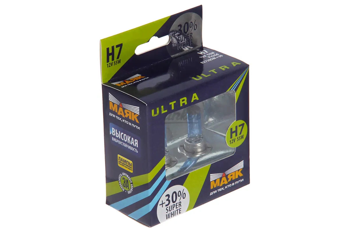 Автолампа МАЯК H7 12V 55W ULTRA Super White 82720SW+30%, (компл)