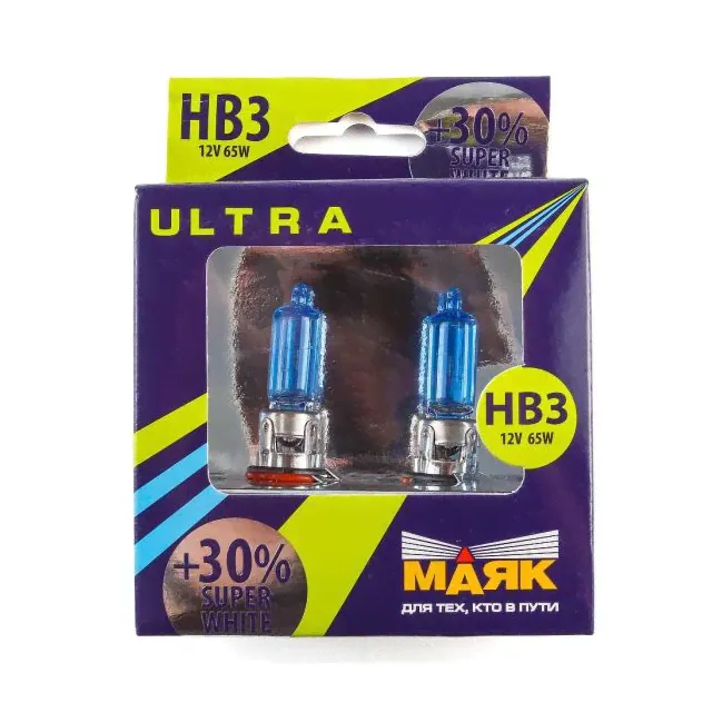 Лампа hb 3 9005 галогенная 55w 12v super white +30% (2шт комплект), МАЯК Ultra