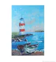 Маяк Море Картина маслом морской пейзаж "Маяк и лодки" 25х40